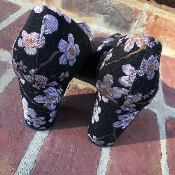 Rampage "Bethie" Floral Print Pointy Toe Pumps Block Heel Purple Black 10 - Picture 9 of 11